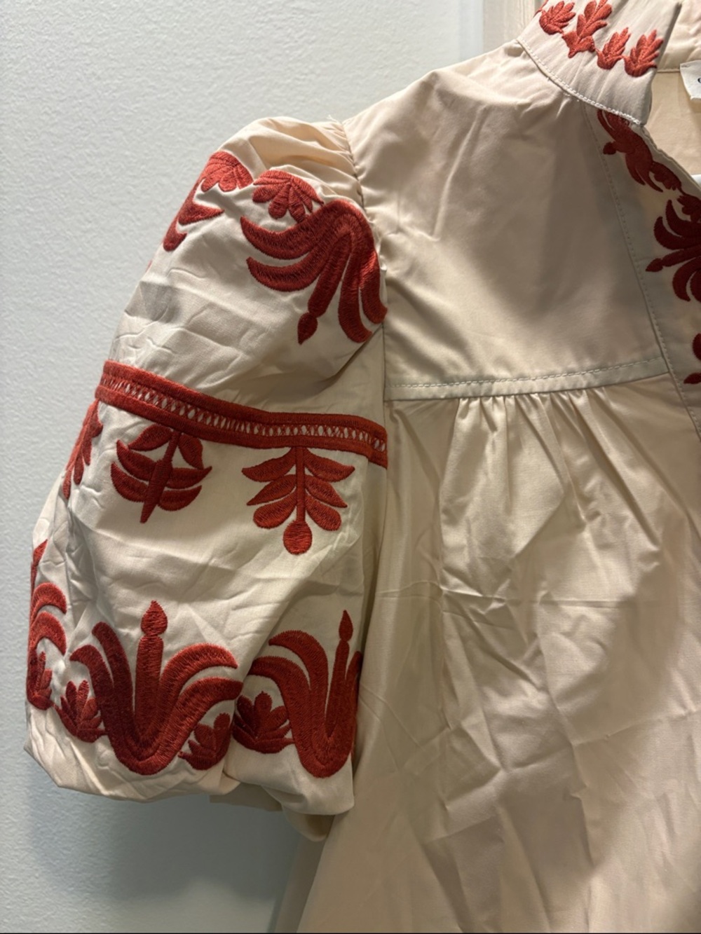 entro Cream Peasant Blouse with Red Embroidery - Picture 5 of 7